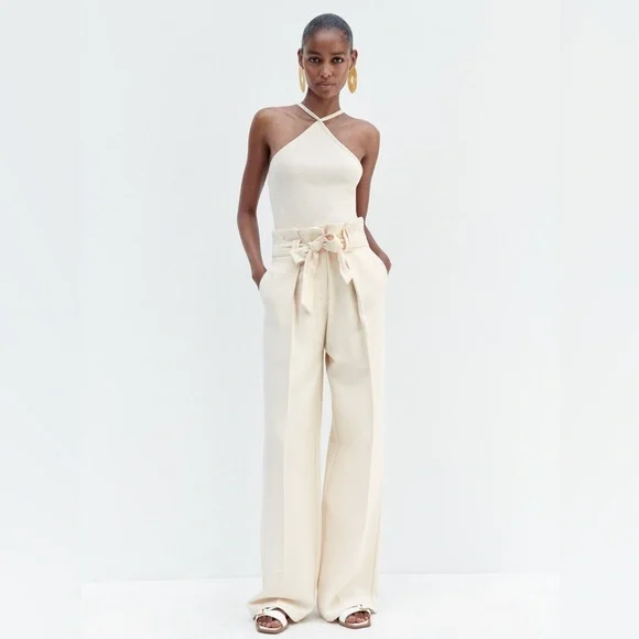 Zara Cream Wide Leg Jumpsuit with Paper-Bag Waist - Picture 11 of 12